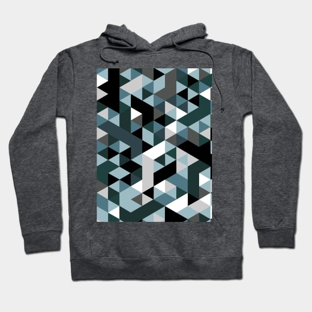 Distorted Geometric in Blues, Greens and Greys Hoodie by OneThreeSix